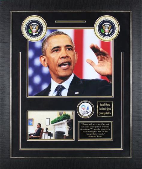 Lot Detail Barack Obama Signed Campaign Pin In Custom Framed Display