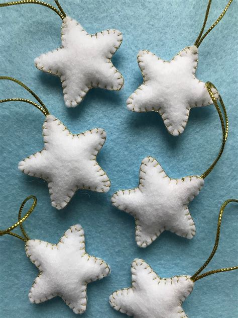 Handmade Wool Felt Stars Christmas Tree Ornaments Tiny Stars Set Of 6