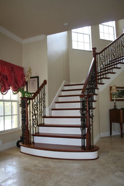 Box Newel & Volute Hybrid Stair Project. Gillette Residence. Melbourne Beach Fl - Mediterranean ...