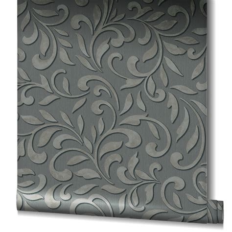 Vliestapete Ornamente Bl Tter Grau Silber Metallic