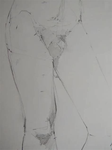 ORIGINAL PENCIL LIFE Drawing Of A Male Nude Model In A Standing Pose