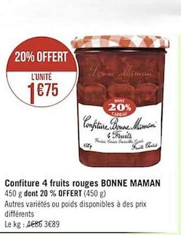 Promo Confiture 4 Fruits Rouges Bonne Maman chez Géant