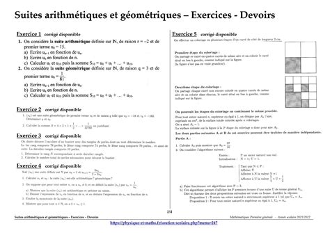 Solution Suites Arithmetiques Geometriques Exercices Studypool