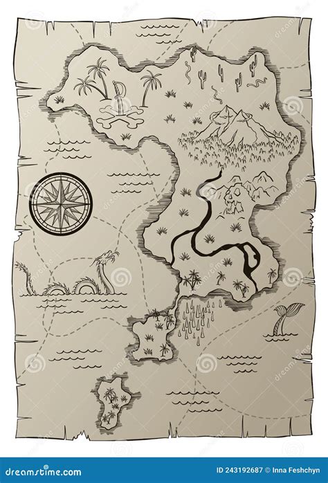 Mapa Del Tesoro Antiguo Plantilla De Mapa De Islas De Dibujos Animados