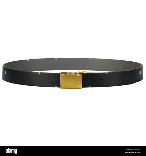 Classic Black Leather Belt With Gold Plated Buckle Isolated On White