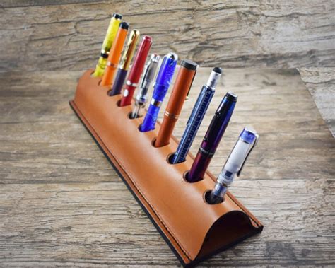 Fountain Pen Stand Desk Pen Holder Leather 10 Pen Holder For Etsy Uk