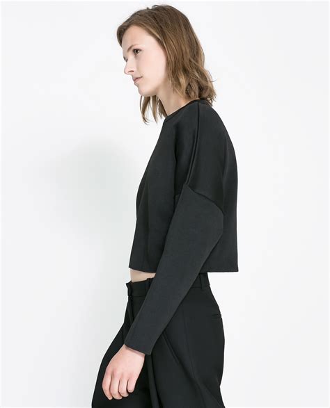 Zara Cropped Loose Sweater In Black Lyst