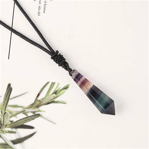 Natural Rainbow Fluorite Point Necklace Crystal Nacrystal