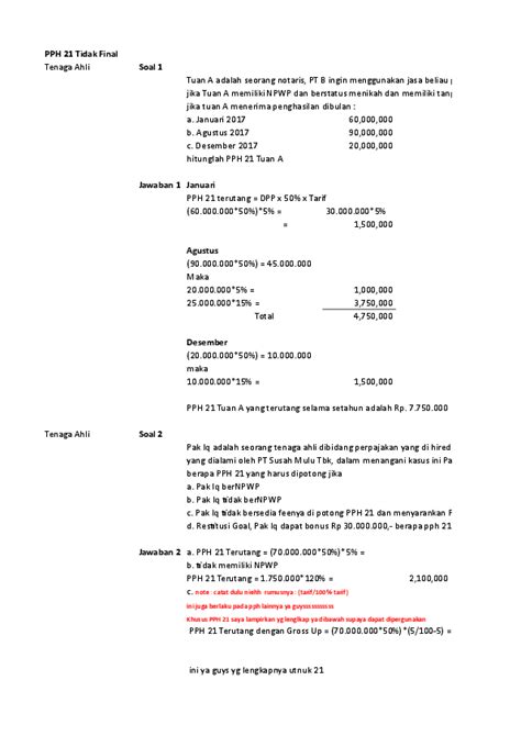 Contoh Soal Dan Jawaban Pph Terutang