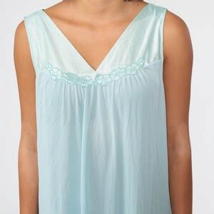Blue Nightgown Lingerie Slip Dress 80s Babydoll Mini Embroidered Pastel Baby Blue Nightie Tent