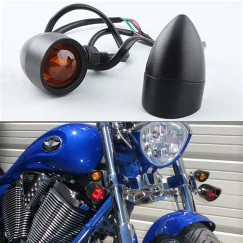 Pcs Motorcycle Bullet Turn Signals Light Metal Black Amber Bulb