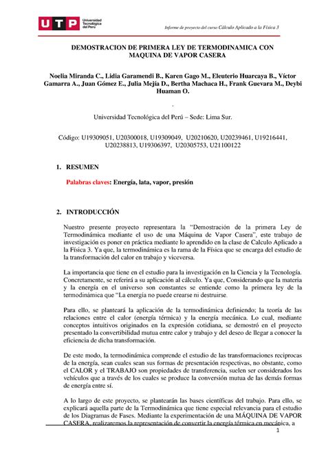 Primer Avance Caf 3 PDF DEMOSTRACION DE PRIMERA LEY DE TERMODINAMICA