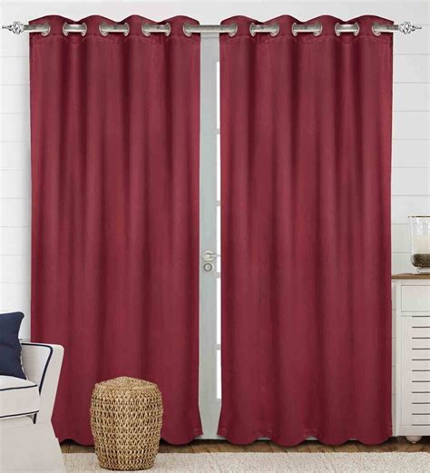 Buy Maroon Polyester Solid 7 Ft Blackout Eyelet Door Curtain At 23 OFF