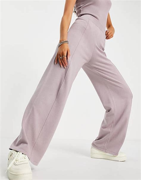 Asos Design Co Ord Knitted Wide Leg Trouser With Front Seam Detail In Lilac Asos