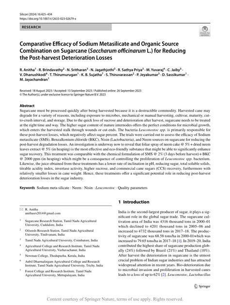 Comparative Efficacy Of Sodium Metasilicate And Organic Source