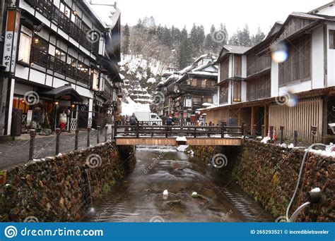 Beautiful And Quaint Ginzan Onsen In Obanazawa During The Winter Time In The Snow Editorial