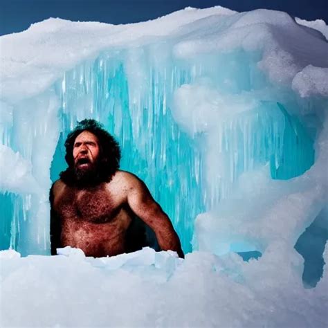 recently discovered frozen solid caveman encased in a | Stable Diffusion