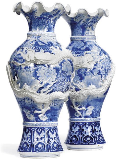 A Pair Of Blue And White Japanese Vases Meiji Period 1868 1912