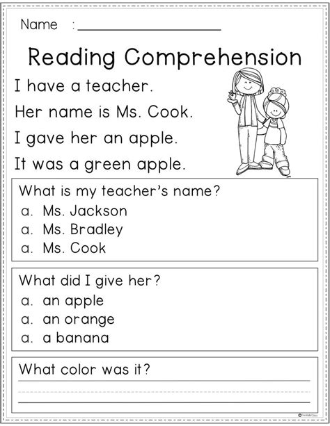 1st Grade Reading Comprehension Worksheets Multiple Choice R