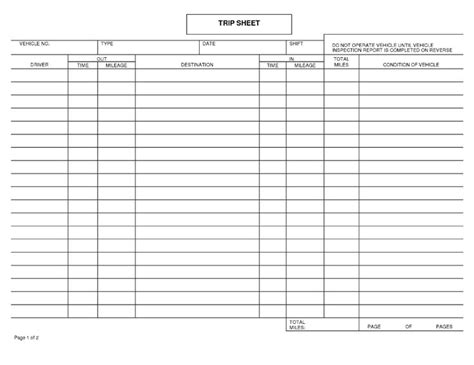 Vehicle Trip Sheet Format In Excel