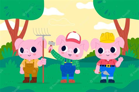 Free Vector | Hand drawn the three little pigs illustration