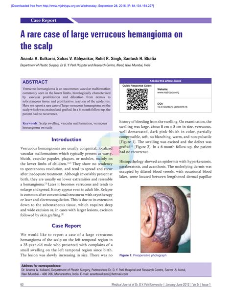 Pdf A Rare Case Of Large Verrucous Hemangioma On The Scalp