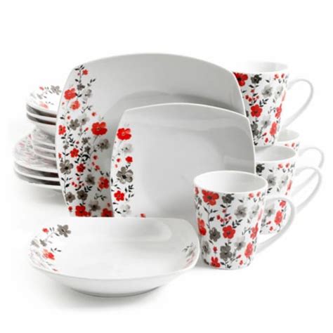 Gibson Home 94771 16 Rosetta Floral Fine Ceramic Dinnerware Set White