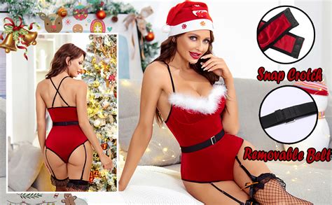 Avidlove Christmas Lingerie For Women With Garter Velvet Teddy