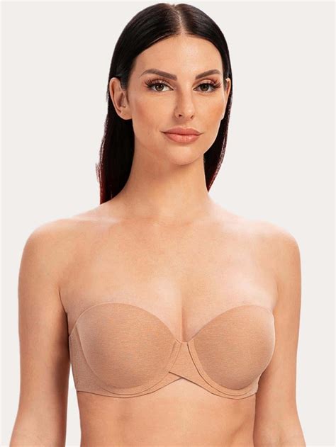 Solid Push Up Underwire Strapless Bra Shein Usa