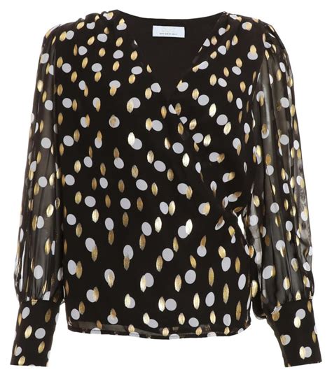 Quiz Ladies Black Polka Dot Foil Wrap Top Shop Today Get It Tomorrow