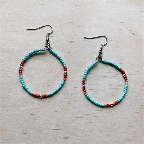 Native American Beaded Hoop Earrings 1 5 Inch Hoops Etsy