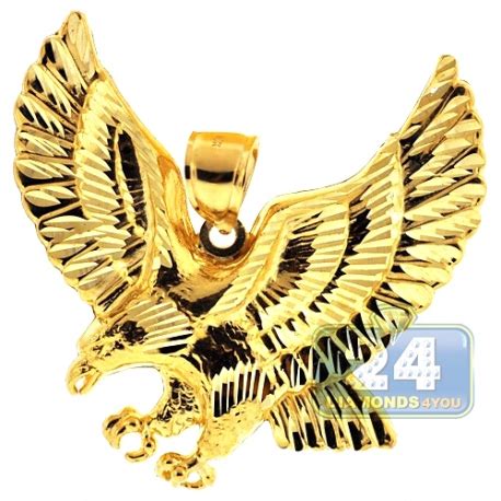 Solid 10K Yellow Gold Diamond Cut American Eagle Mens Pendant