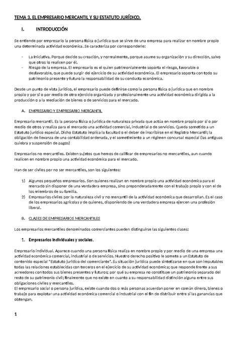 Tema 3 El empresario mercantil y su estatuto jurídico TEMA 3 EL