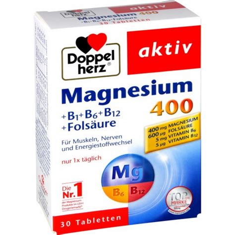 Doppel Herz Magnesium B1 B6 B12 Folic Acid 30 Tablets 400mg 600mcg