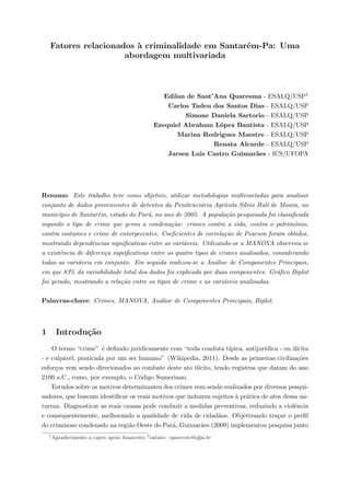 Fatores Relacionados Criminalidade Em Santar M Pa Uma Abordagem