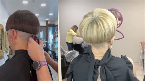 My Girl Friend Real Long Blonde Hair To Half Shaved Undercut Short Bob Haircuts And Hairstyles