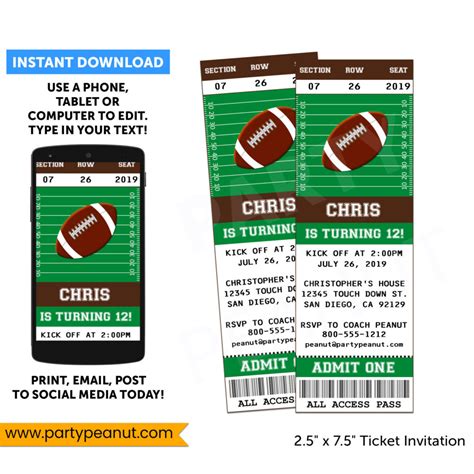 Football Ticket Invitation Printable - Party Peanut