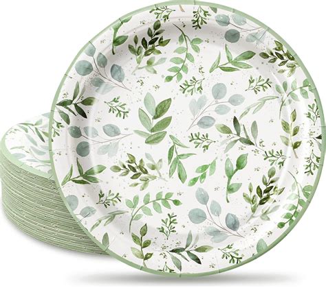 Amazon AnyDesign Greenery Paper Plates Disposable Watercolor Green