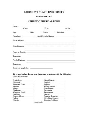 Fillable Online Athletic Physical Form Fightingfalcons Fax Email