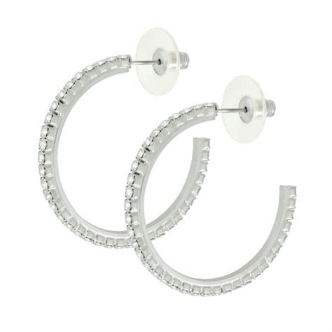 Diamante Silver Tone Hoop Pierced Earrings