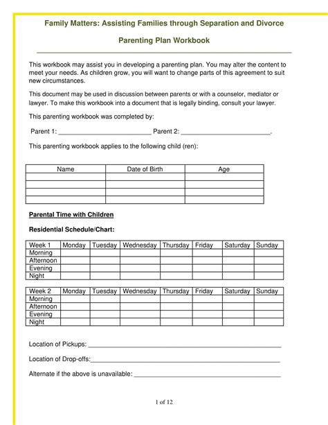 Free Printable Parenting Plan Templates Pdf Excel