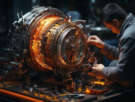 Premium Photo | Aircraft Engine Repair Service A Man Repairs an ...