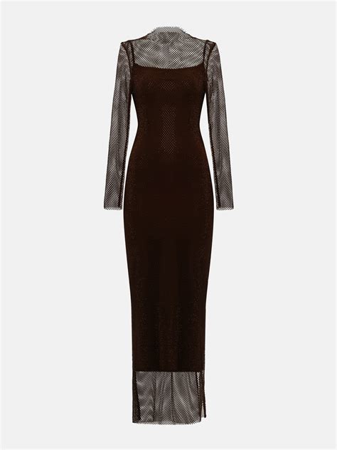Платье-сетка макси с однотонным подкладом :: LICHI - Online fashion store