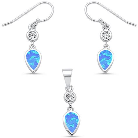 Sonara Jewelry Blue Opal Pear And Cubic Zirconia Dangling Earring