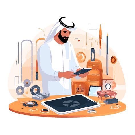 Premium Vector Arab Man Technician Working On Smartphone Repair