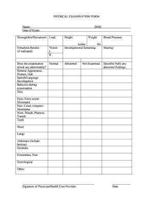 Fillable Online Physical Examination Form Hinton Community School Fax