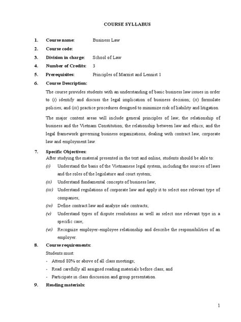 Syllabus - Business Law (2019) | PDF | Legal Liability | Employment