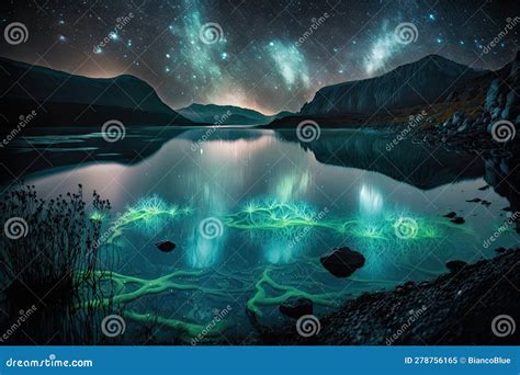 Landscape Bioluminescence Glowing Plankton in Water Fantasy Stock ...