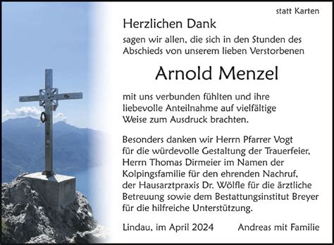 Traueranzeigen Von Arnold Menzel Schwaebische De Trauerportal