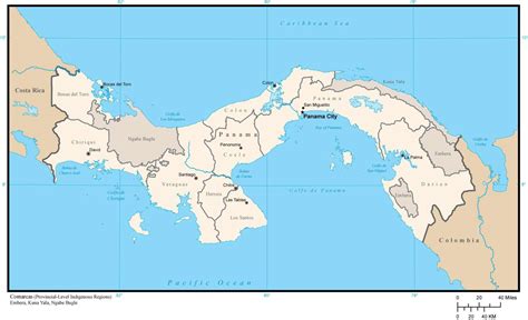 Panama Map with Provinces and Capitals in Adobe Illustrator Format